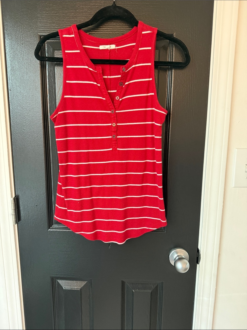 Maurices Red and White Striped Henley Tank